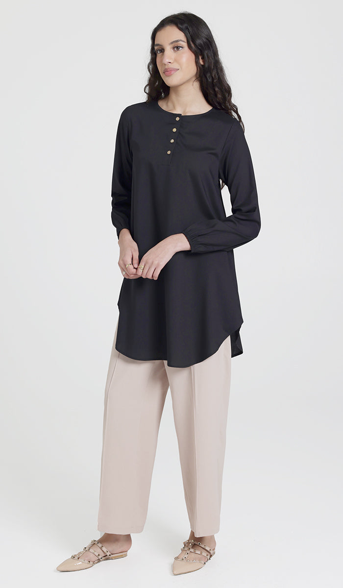 Darya Mostly Cotton Simple Everyday Tunic - Black