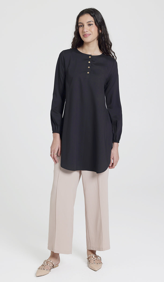 Darya Mostly Cotton Simple Everyday Tunic - Black