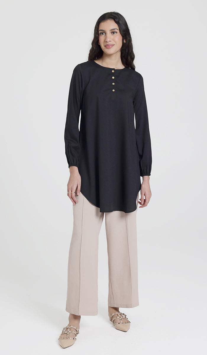 Darya Mostly Cotton Simple Everyday Tunic - Black