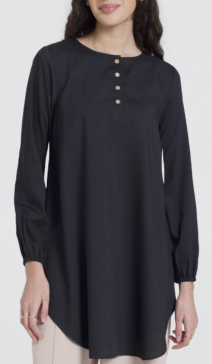 Darya Mostly Cotton Simple Everyday Tunic - Black