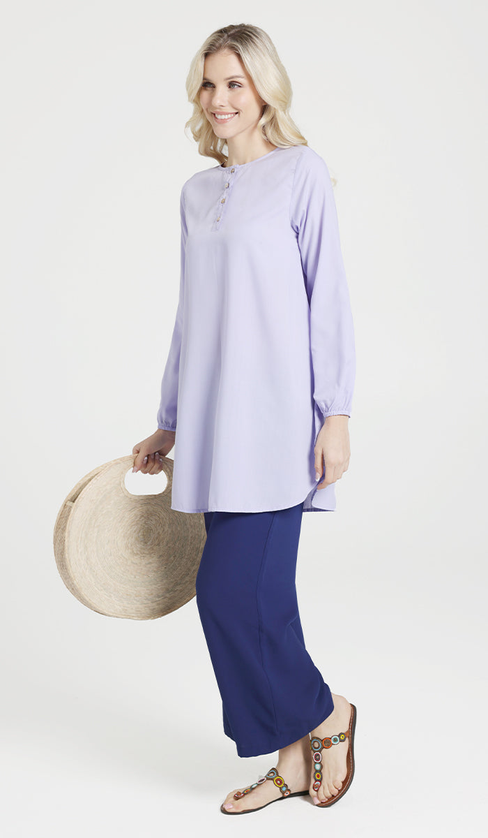 Darya Mostly Cotton Simple Everyday Tunic - Lavender