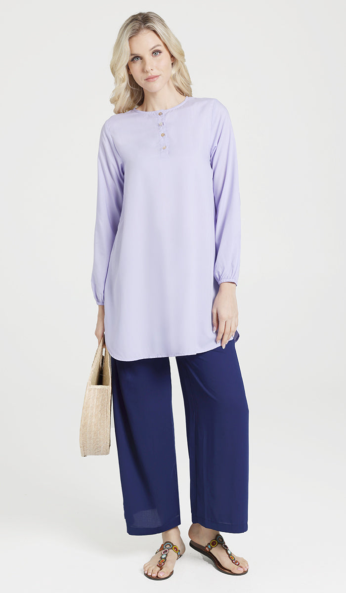 Darya Mostly Cotton Simple Everyday Tunic - Lavender