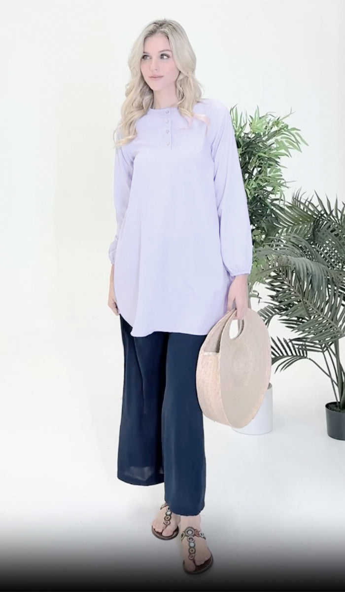 Darya Mostly Cotton Simple Everyday Tunic - Lavender