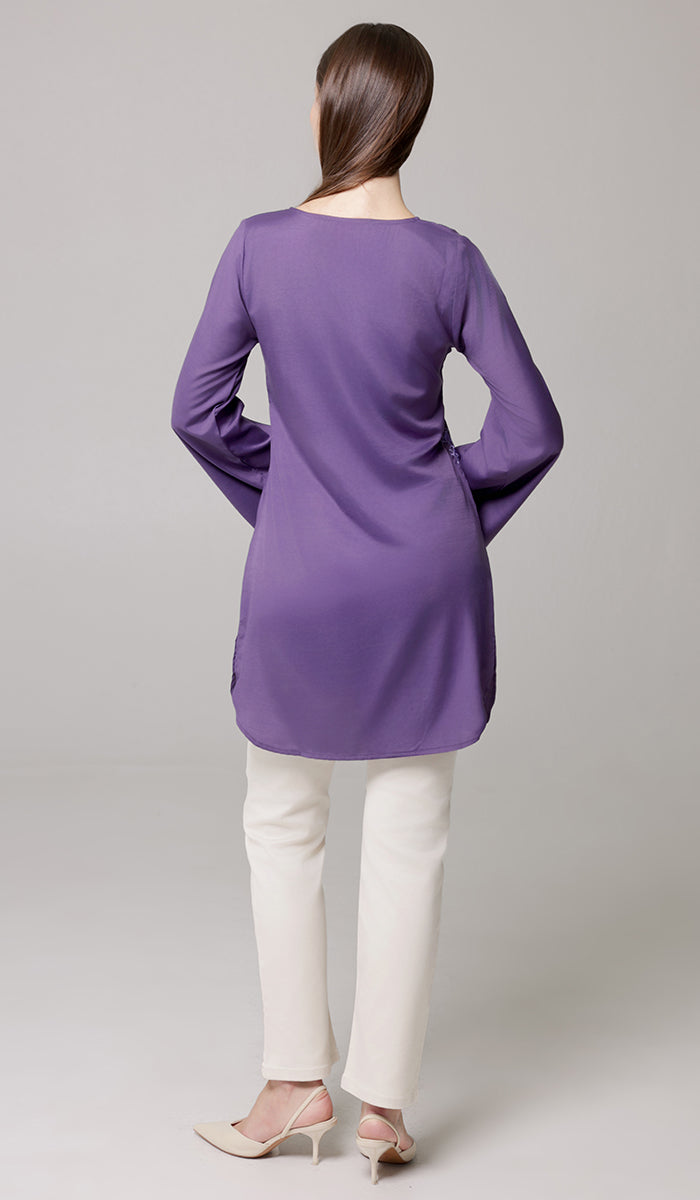 Dena Embroidered Modest Formal Tunic - Iris/Metallic