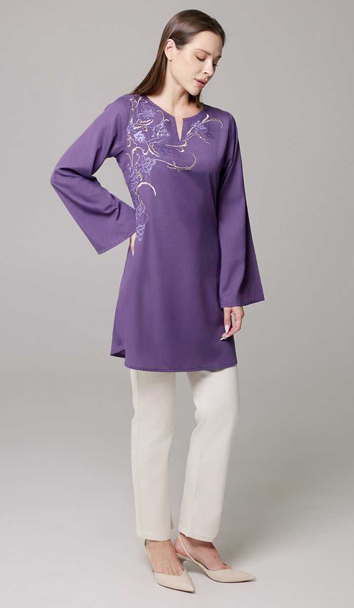 Dena Embroidered Modest Formal Tunic - Iris/Metallic