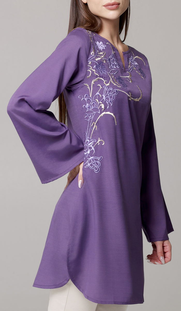 Dena Embroidered Modest Formal Tunic - Iris/Metallic