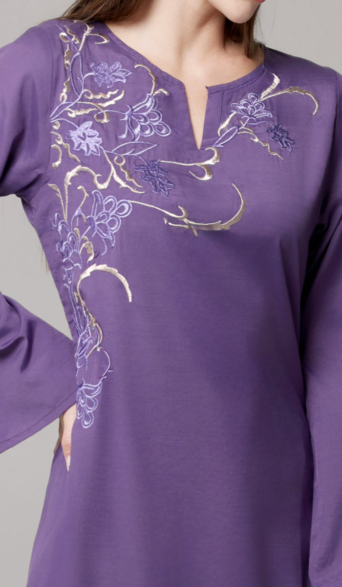 Dena Embroidered Modest Formal Tunic - Iris/Metallic