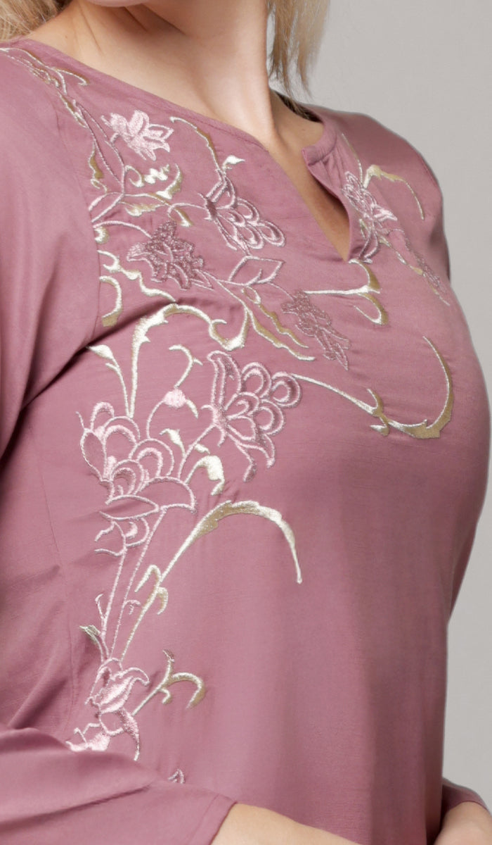 Dena Embroidered Modest Formal Tunic - Mauve/Metallic - PREORDER (ships in 2 weeks)