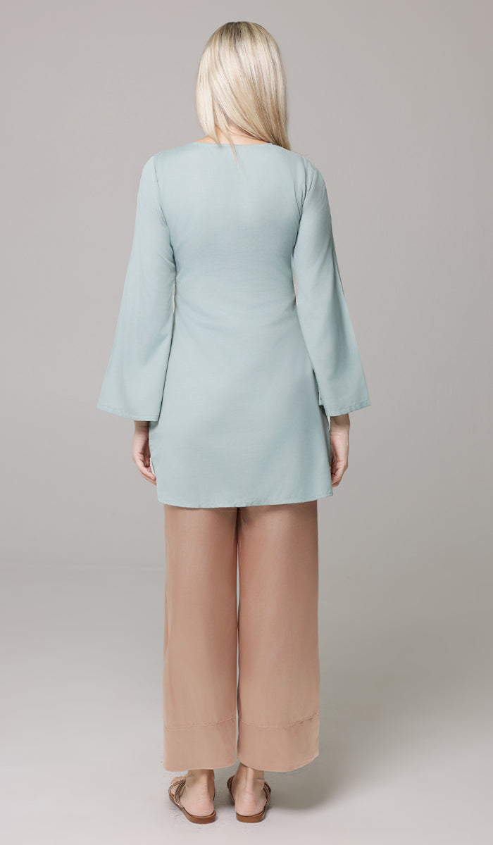 Dena Embroidered Modest Formal Tunic - Sage/Metallic- PREORDER (ships in 2 weeks)