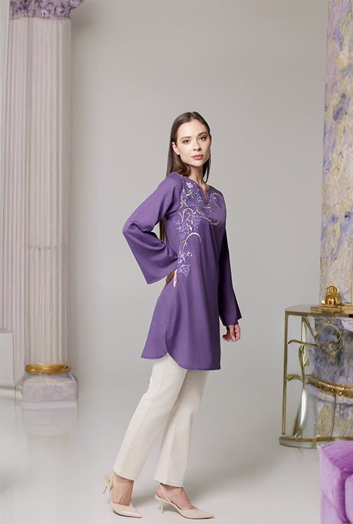 Dena Embroidered Modest Formal Tunic - Iris/Metallic