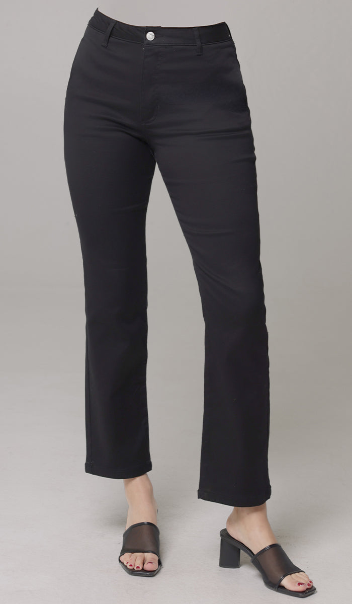 Erem Straight Fit Stretch Cotton Twill Long Pants - Black