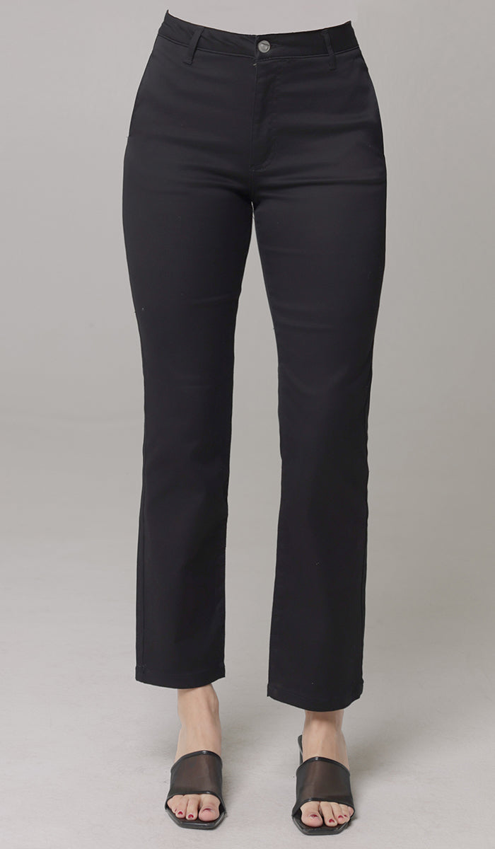 Erem Straight Fit Stretch Cotton Twill Long Pants - Black