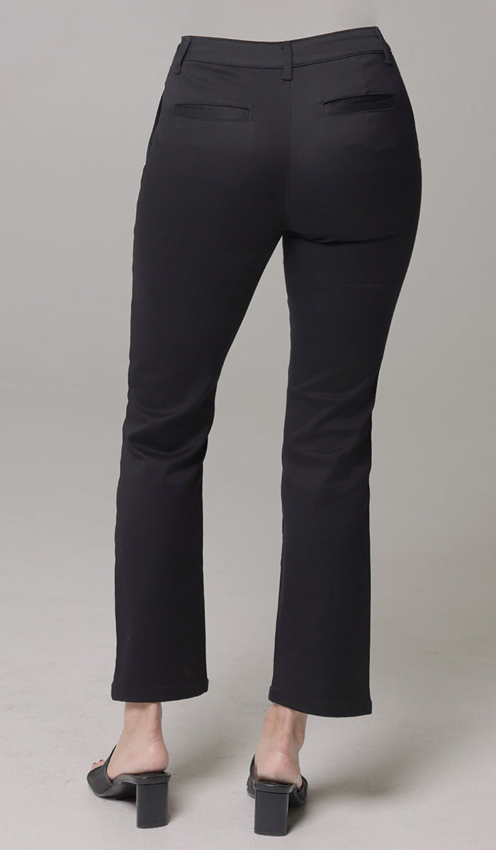 Erem Straight Fit Stretch Cotton Twill Long Pants - Black