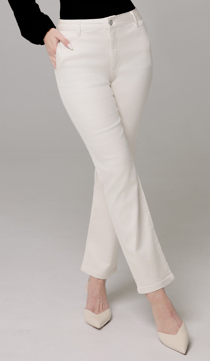 Erem Straight Fit Stretch Cotton Twill Long Pants - Ecru