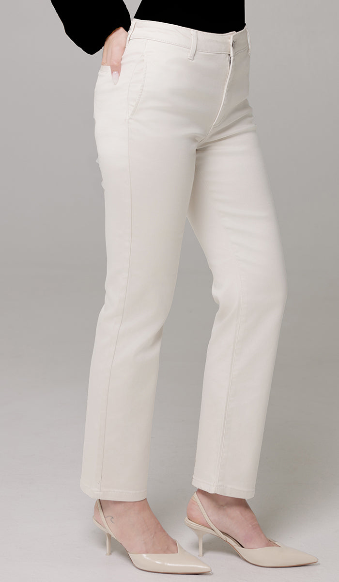 Erem Straight Fit Stretch Cotton Twill Long Pants - Ecru