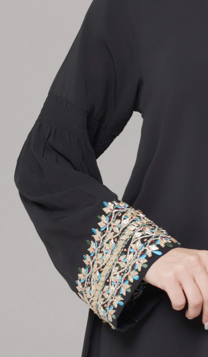 Embroidery details of Esme tunic in Black. 