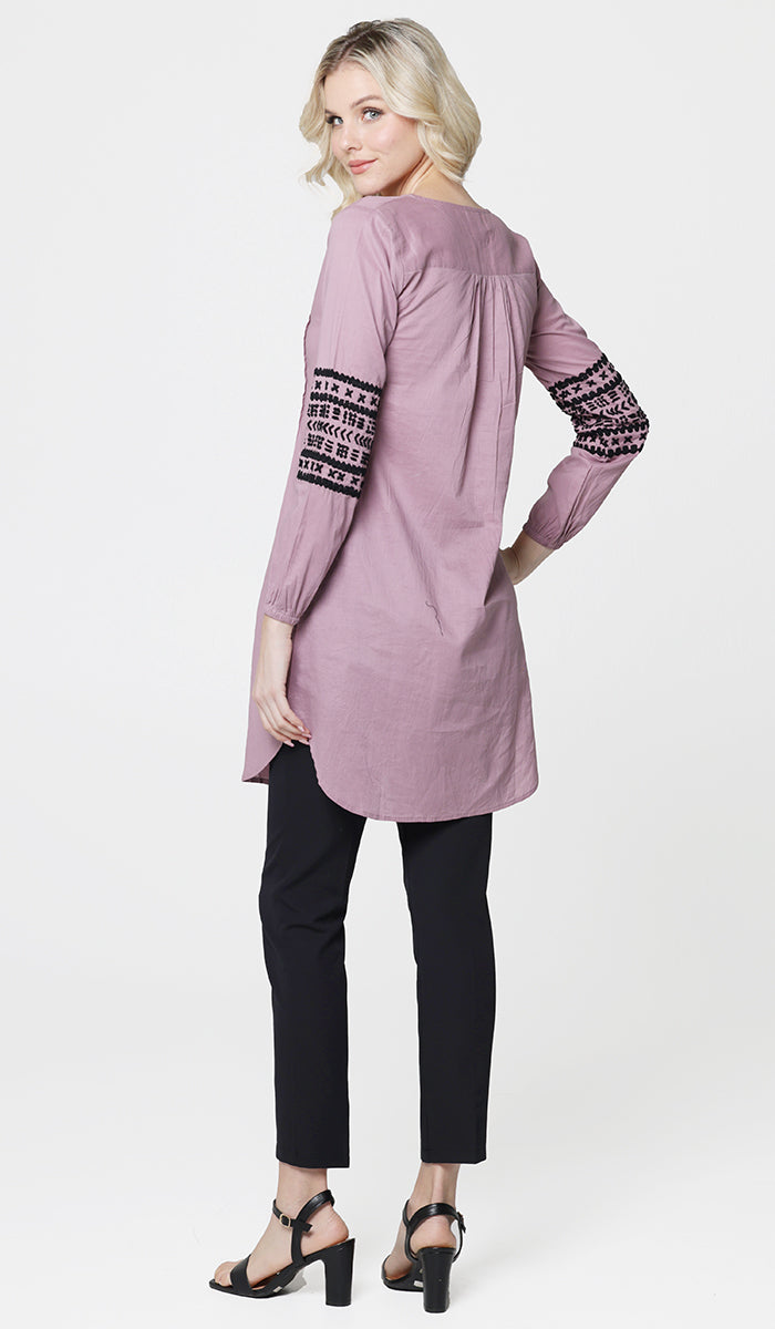 Hadiza Embroidered Cotton Modest Tunic - Dusty Mauve