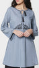 Haseen Embroidered Long Cotton Feel Modest Tunic - Storm