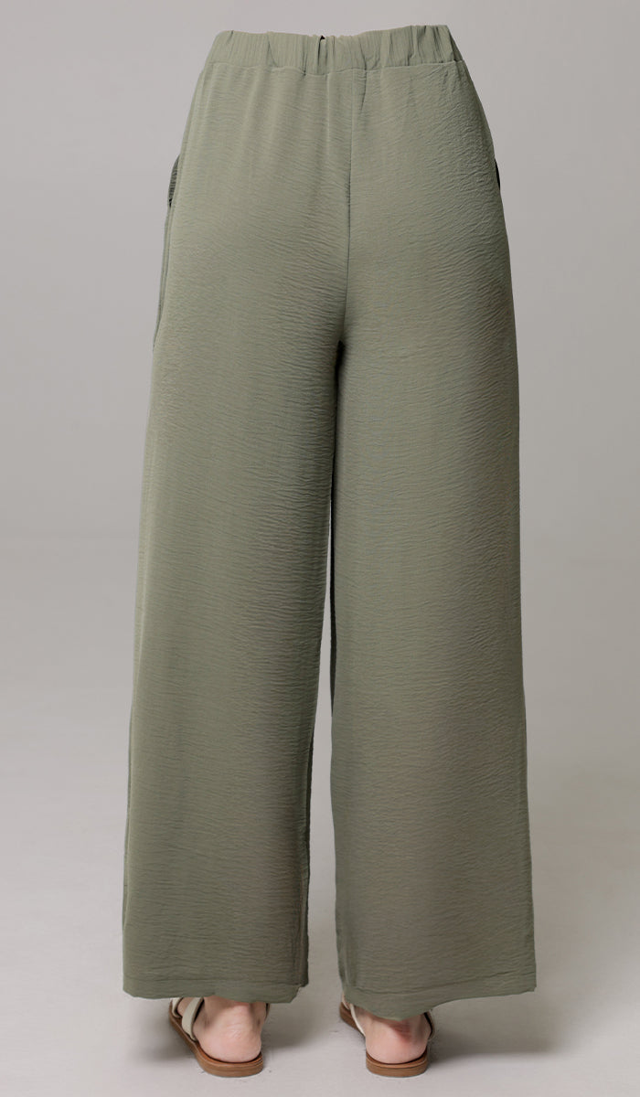 Ilham Loose Flowy Stretch Palazzo Pants - Olive - FINAL SALE