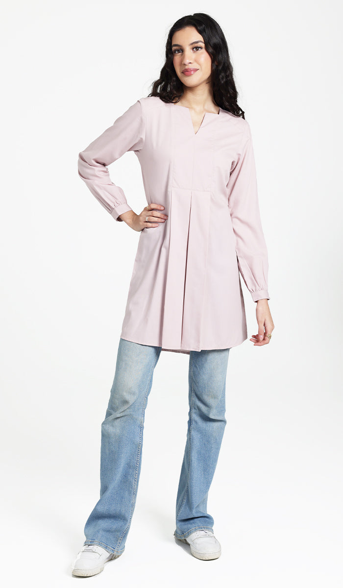 Leah Cotton Feel Long Modest Tunic Dress - Blush