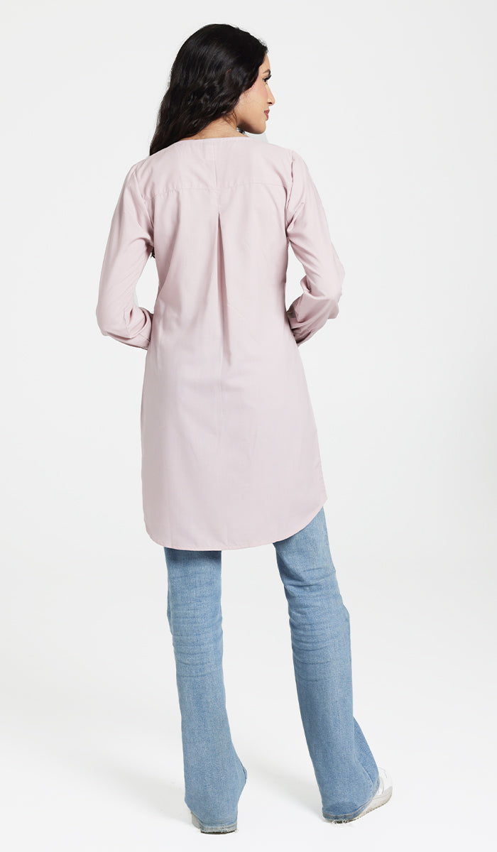 Leah Cotton Feel Long Modest Tunic Dress - Blush