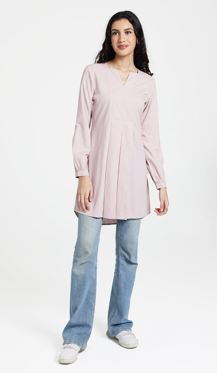 Leah Cotton Feel Long Modest Tunic Dress - Blush