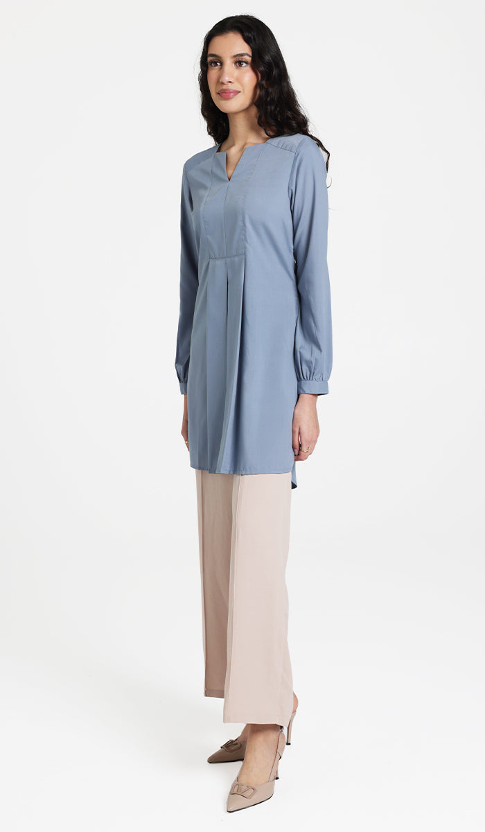 Leah Cotton Feel Long Modest Tunic Dress - Storm