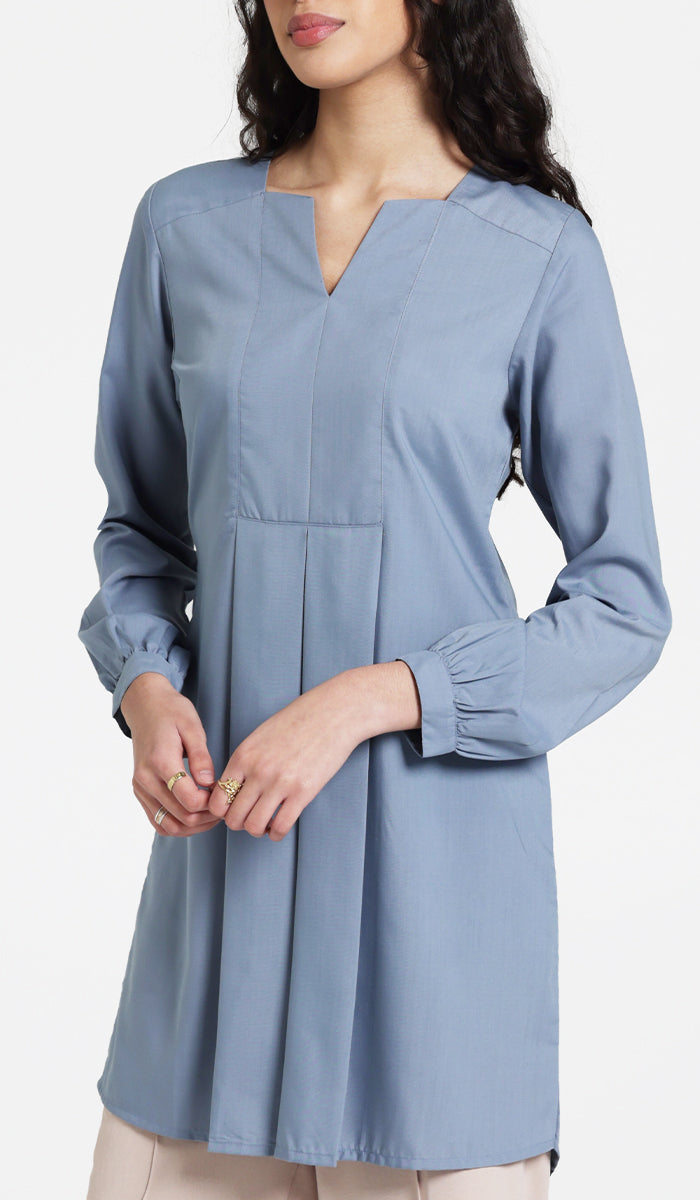 Leah Cotton Feel Long Modest Tunic Dress - Storm