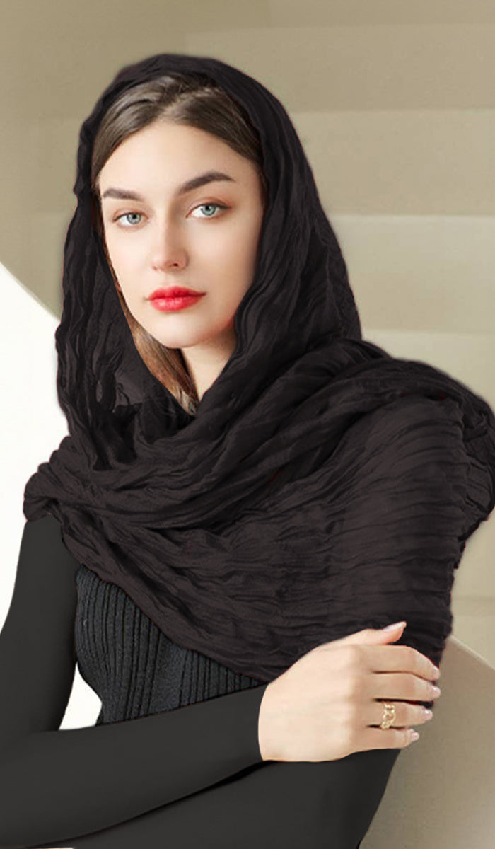 Mona Lightweight Crushed Non-Slip Extra Large Wrap Hijab - Black