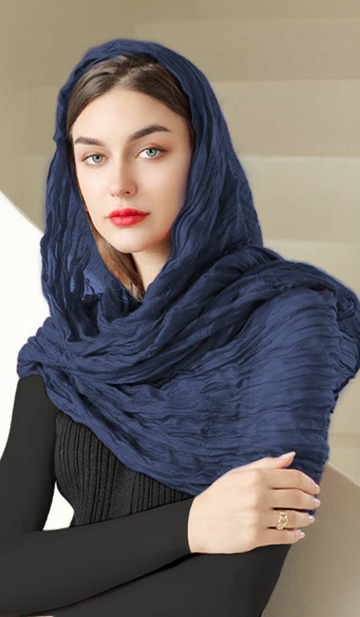 Mona Lightweight Crushed Non-Slip Extra Large Wrap Hijab - Navy