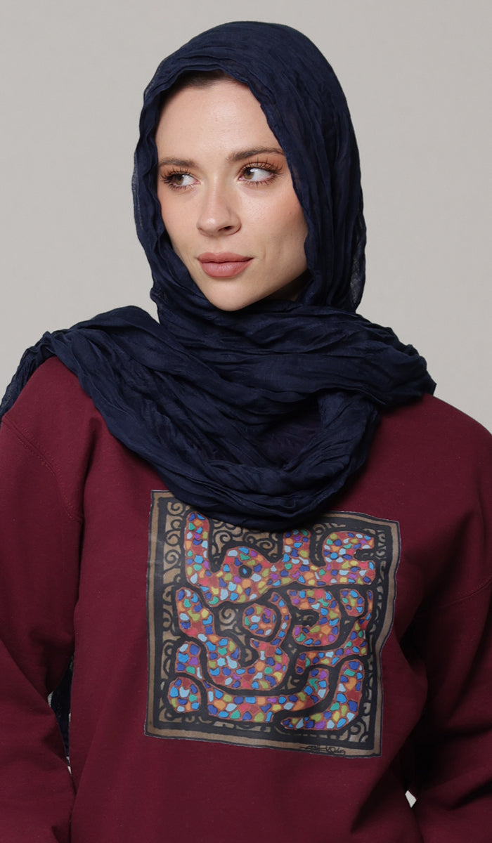 Mona Lightweight Crushed Non-Slip Extra Large Wrap Hijab - Navy