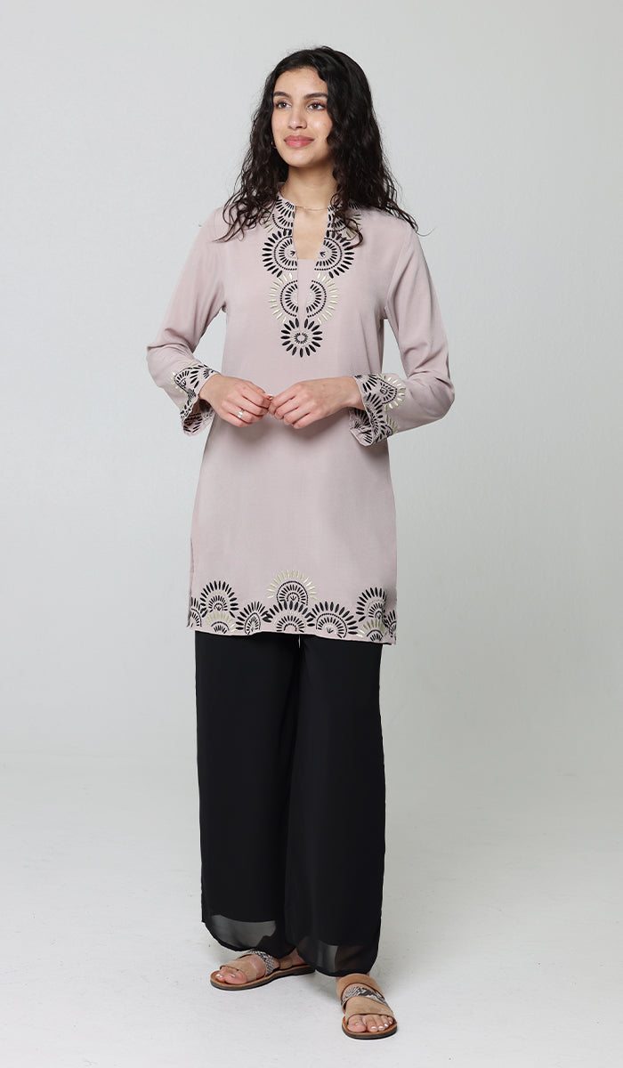 Maha Gold  Embellished Long Modest Tunic - Blush