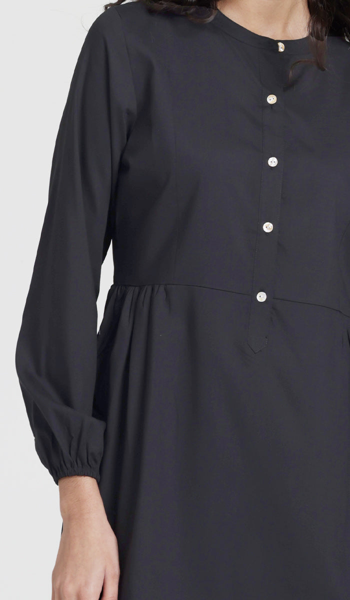 Marina Cotton Feel Modest Button down Tunic Black