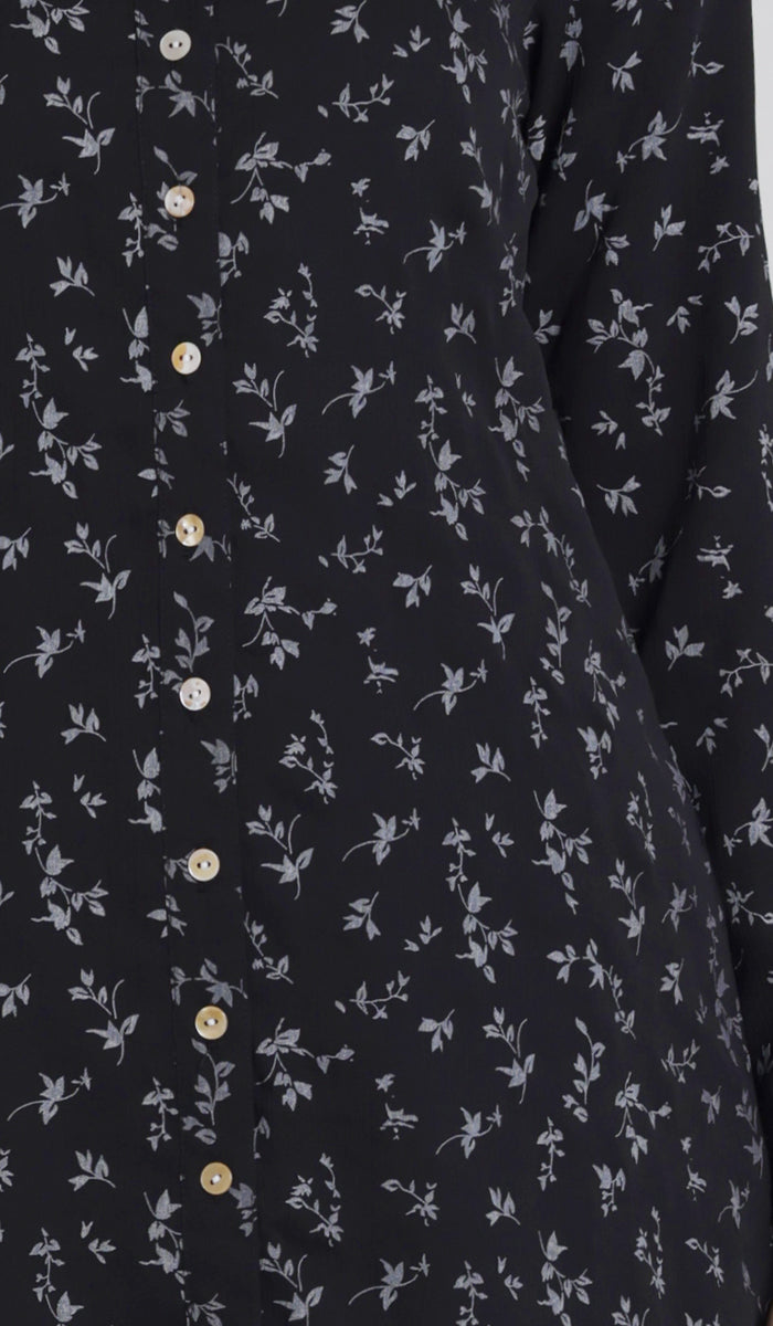 Marwa Chiffon Print Long Button down Shirt - Black/Gray