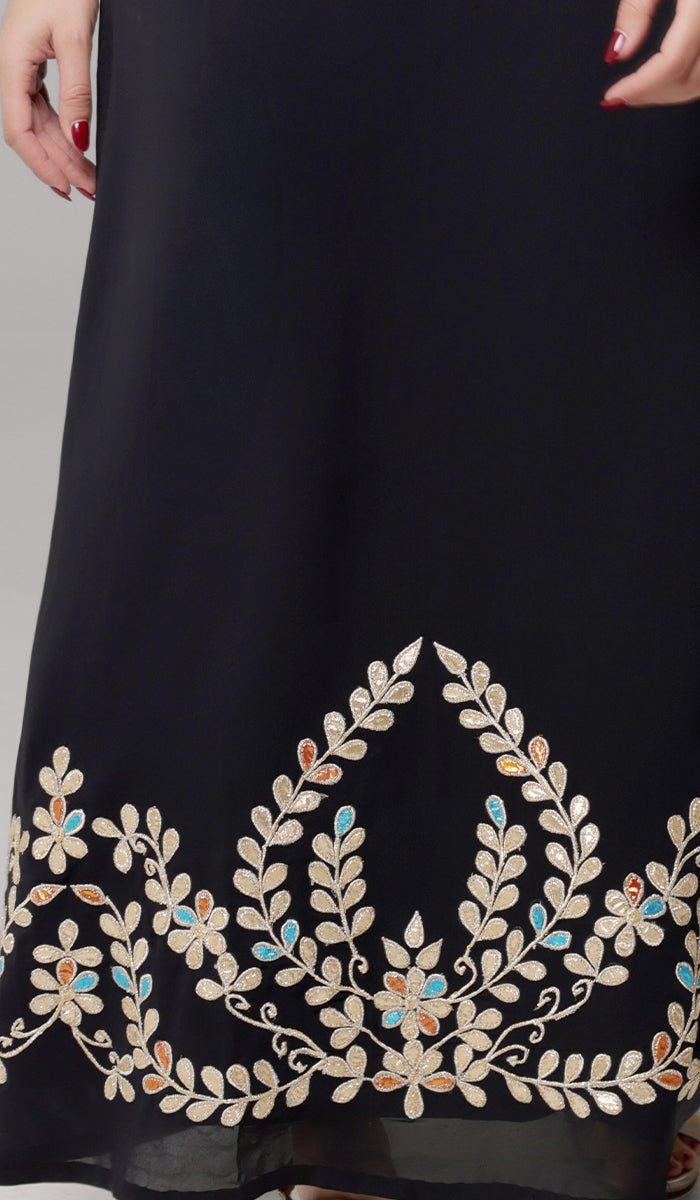 Meraj Gold Embellished Modest Long Maxi Dress - Black - PREORDER (ships in 2 weeks)