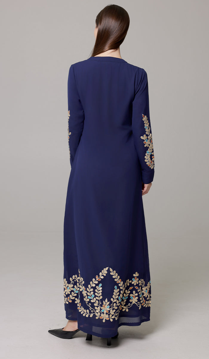 Meraj Gold Embellished Modest Long Maxi Dress - Sapphire - PREORDER (ships in 2 weeks)