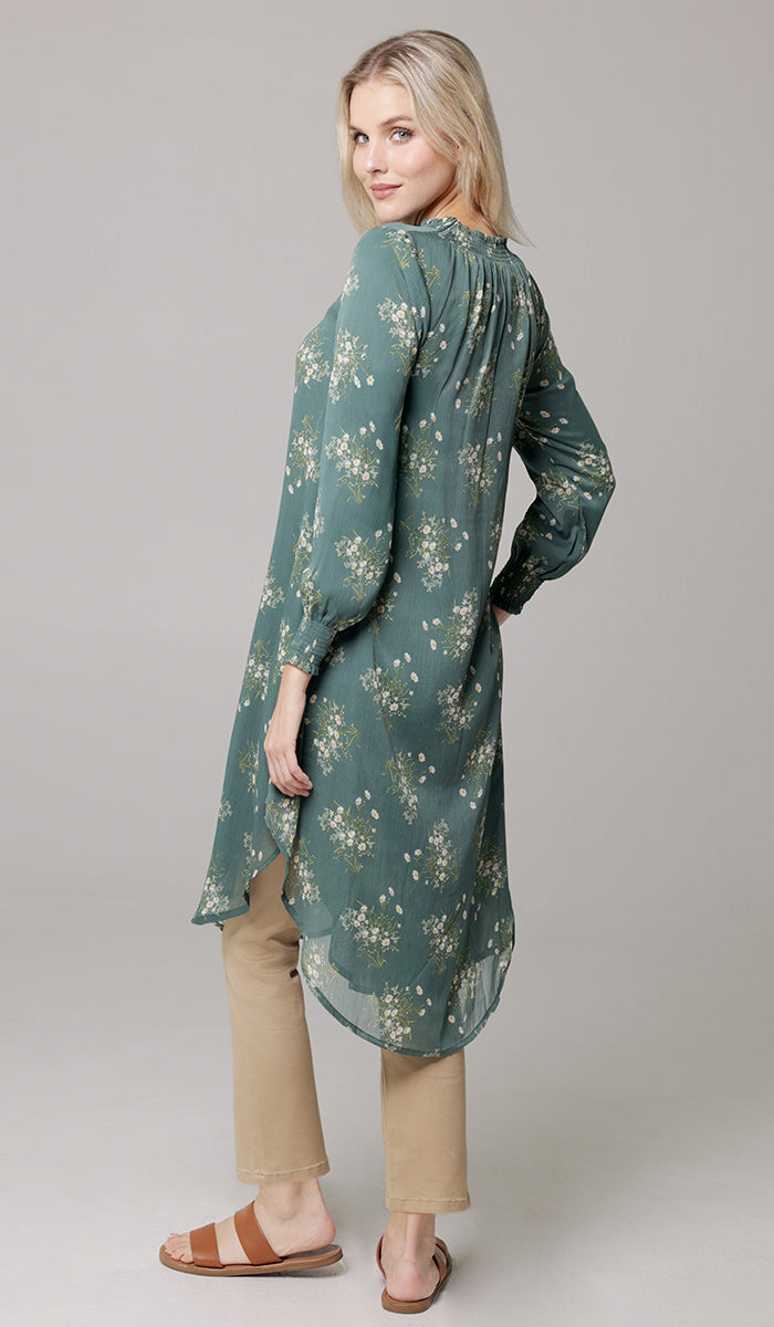 Miral Modest Essential Long Print Chiffon Midi - Jade Floral - PREORDER (ships in 2 weeks)