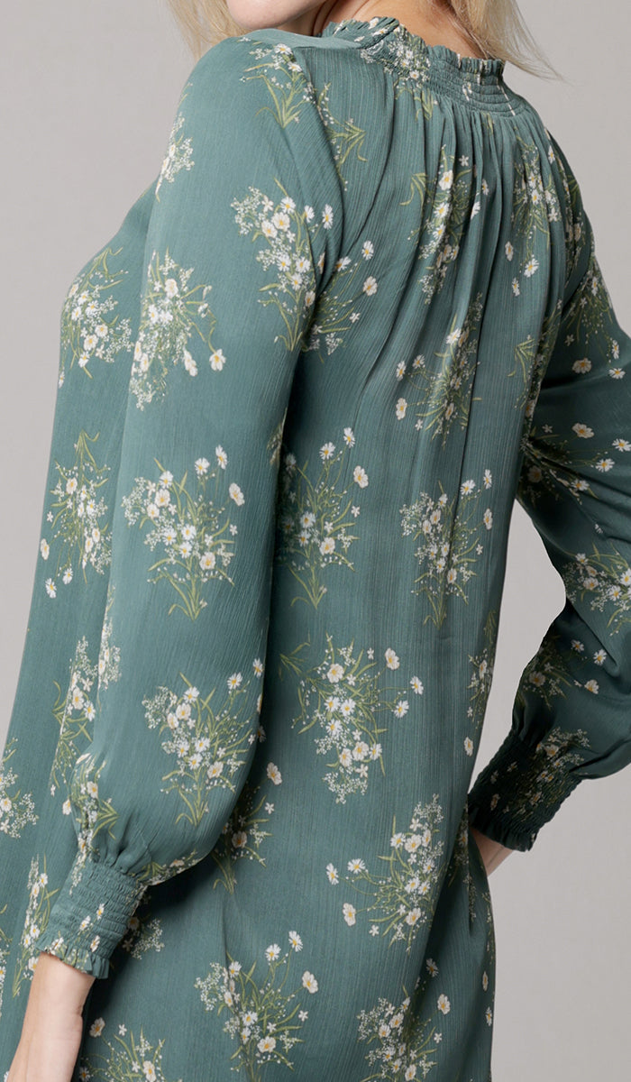 Miral Modest Essential Long Print Chiffon Midi - Jade Floral - PREORDER (ships in 2 weeks)