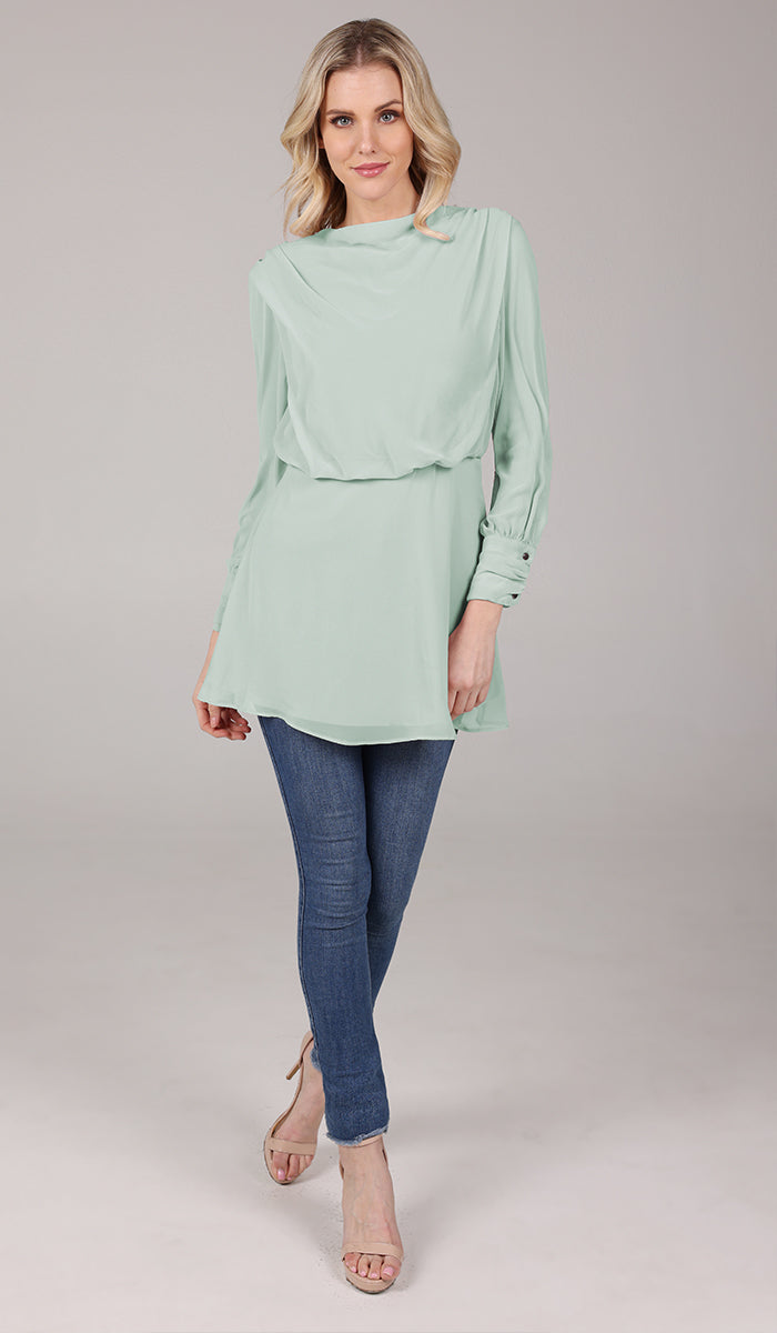 Myra Modest Chiffon Tunic Dress - Seafoam - FINAL SALE