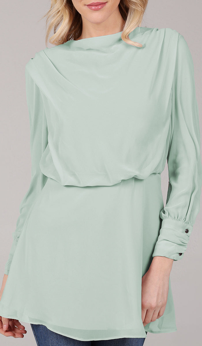 Myra Modest Chiffon Tunic Dress - Seafoam - FINAL SALE