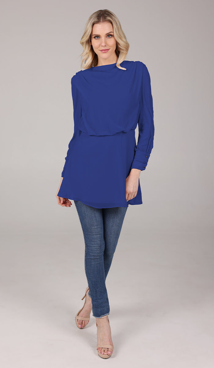 Myra Modest Chiffon Tunic Dress - Royal Blue - FINAL SALE