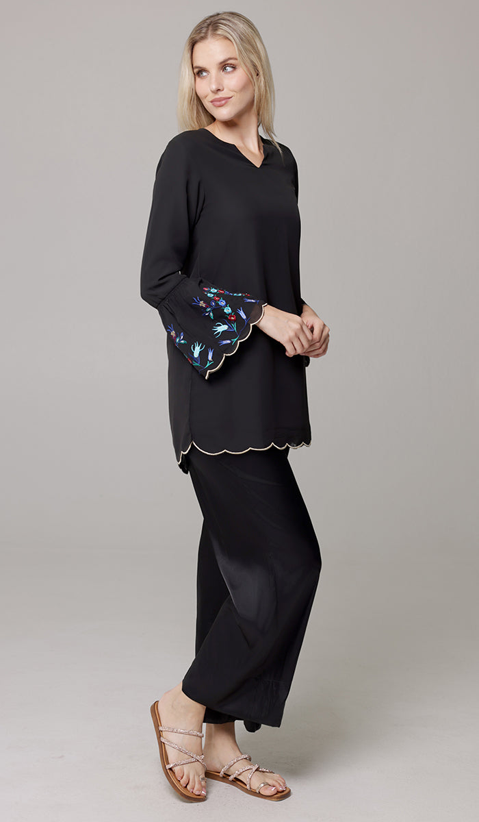 Nahar Embroidered Long Modest Tunic - Black/Gold - PREORDER (ships in 2 weeks)