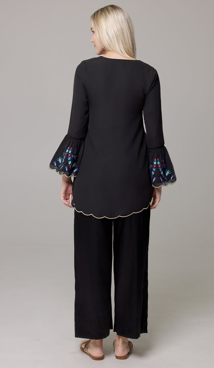 Nahar Embroidered Long Modest Tunic - Black/Gold - PREORDER (ships in 2 weeks)