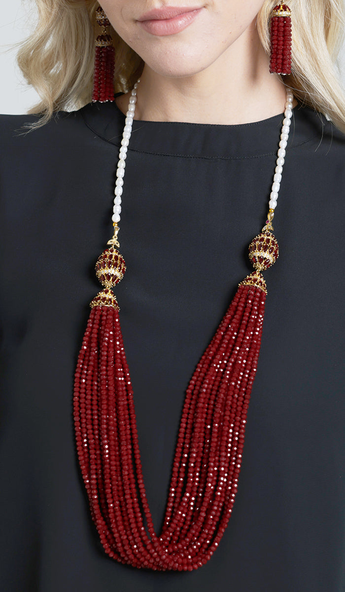 Nilofer Turkish Artisan Necklace - Ruby and Pearls