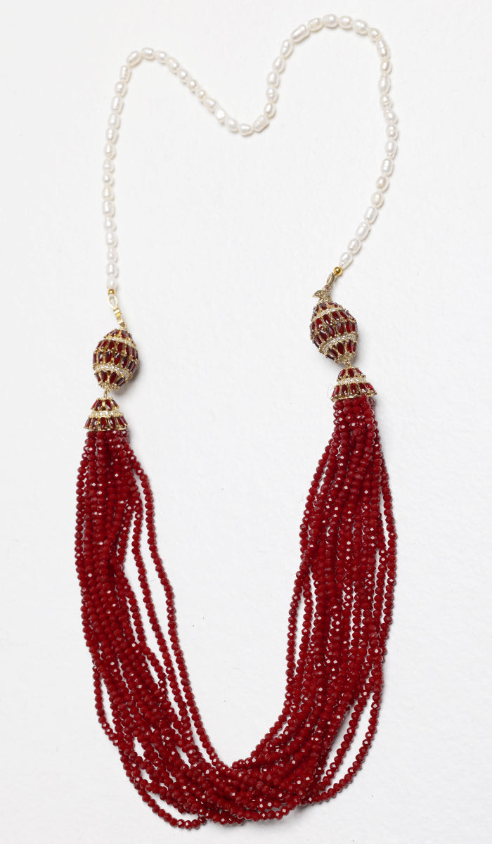 Nilofer Turkish Artisan Necklace - Ruby and Pearls