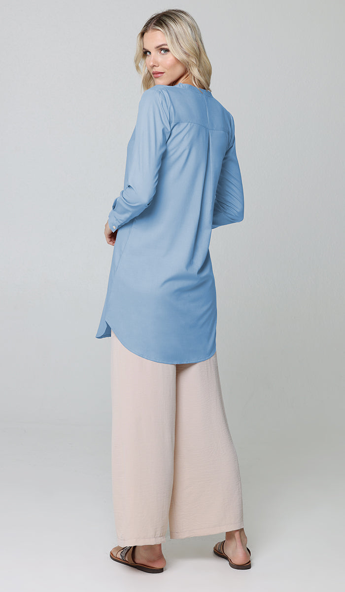 Parisa Mostly Cotton Long Modest Everyday Tunic - French Blue