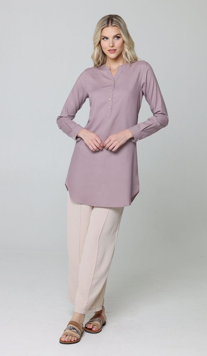 Parisa Long Mostly Cotton Everyday Tunic - Lilac