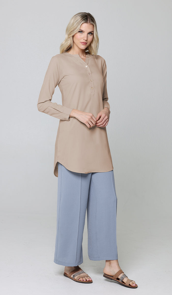 Parisa Mostly Cotton Long Modest Everyday Tunic - Mocha