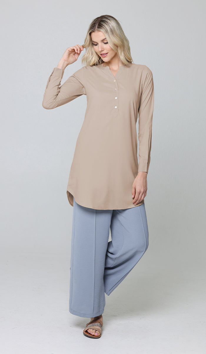 Parisa Mostly Cotton Long Modest Everyday Tunic - Mocha