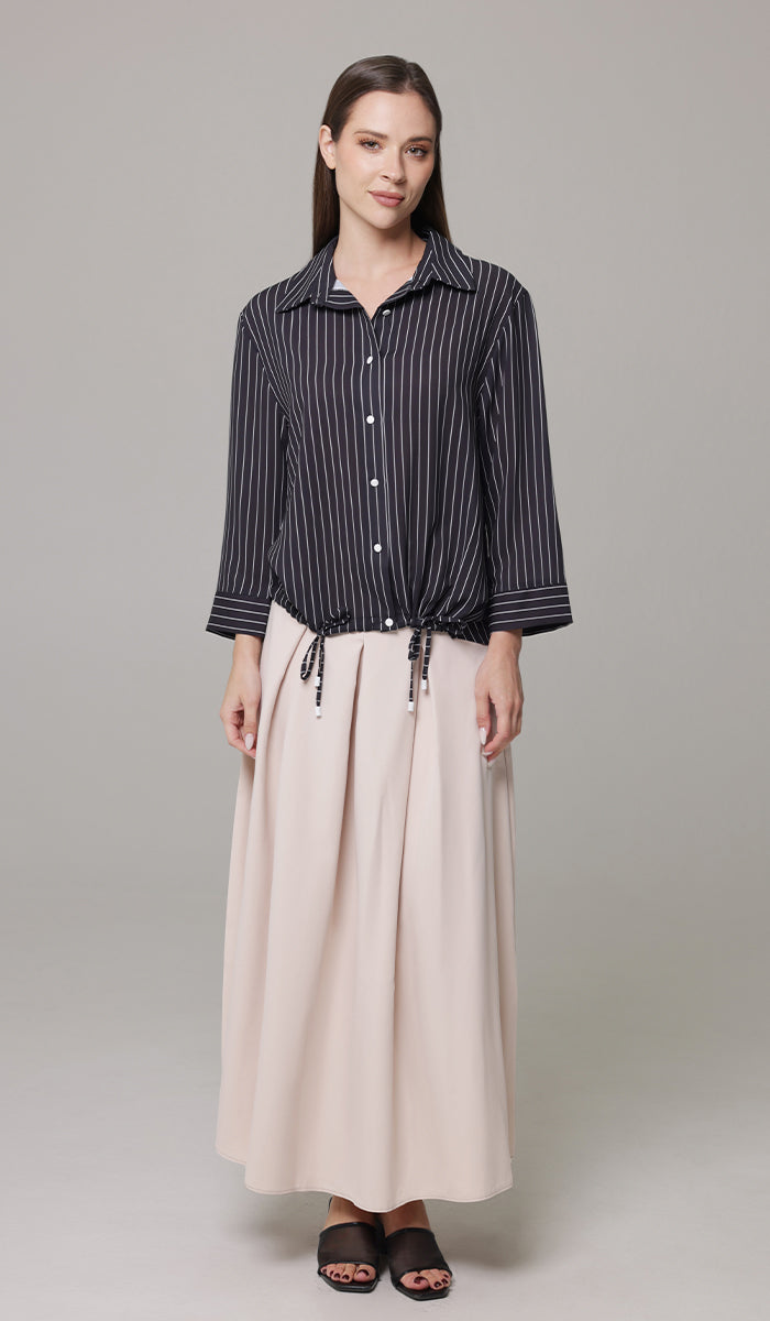 Parvin Pinstripe Button-down Shirt - Black - Final Sale